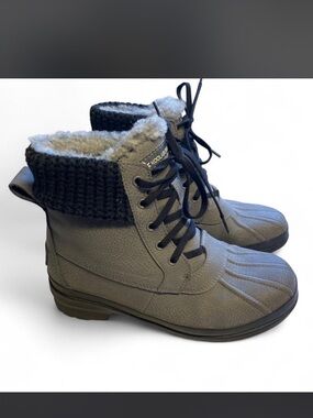 Koolaburra Gray Lace-Up Knit-Cuff Winter Boots